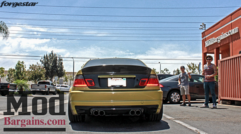 BMW E46 M3 Dakar Yellow Forgestar F14 Matte Black 19x9 19x10 (1)