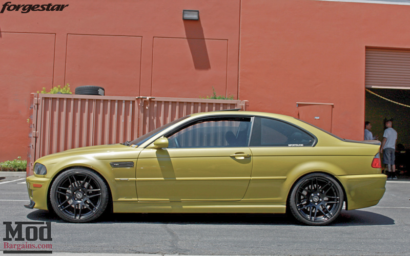 BMW E46 M3 Dakar Yellow Forgestar F14 Matte Black 19x9 19x10 (10)