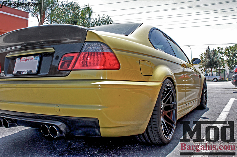 BMW E46 M3 Dakar Yellow Forgestar F14 Matte Black 19x9 19x10 (12)