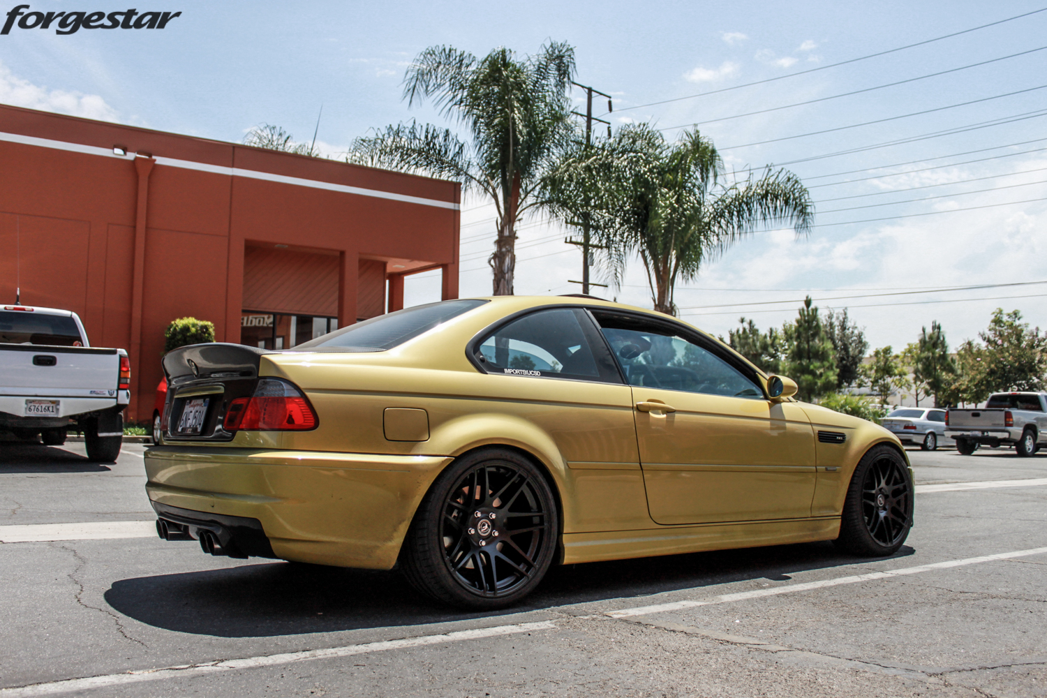 BMW E46 M3 Dakar Yellow Forgestar F14 Matte Black 19x9 19x10 (2)