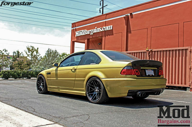 BMW E46 M3 Dakar Yellow Forgestar F14 Matte Black 19x9 19x10 (3)