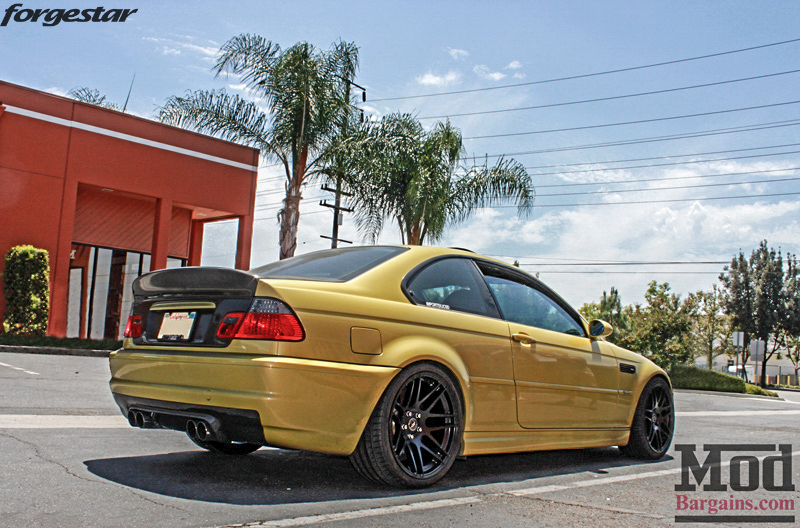 BMW E46 M3 Dakar Yellow Forgestar F14 Matte Black 19x9 19x10 (4)
