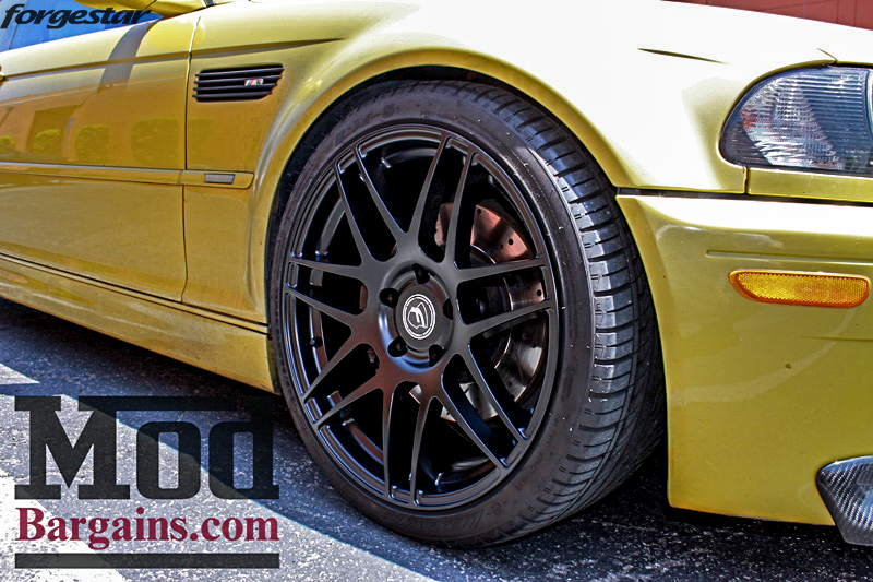 BMW E46 M3 Dakar Yellow Forgestar F14 Matte Black 19x9 19x10 (7)
