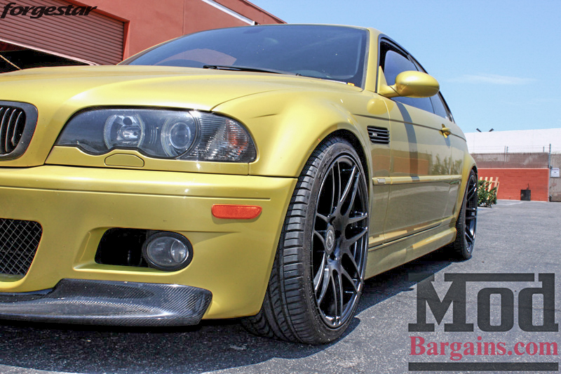 BMW E46 M3 Dakar Yellow Forgestar F14 Matte Black 19x9 19x10 (9)