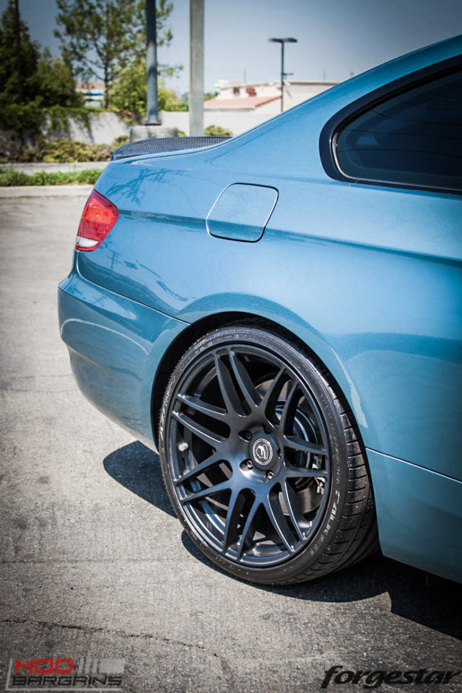 BMW E92 335i Atlantis Blue Forgestar F14 Matte Black 19-2
