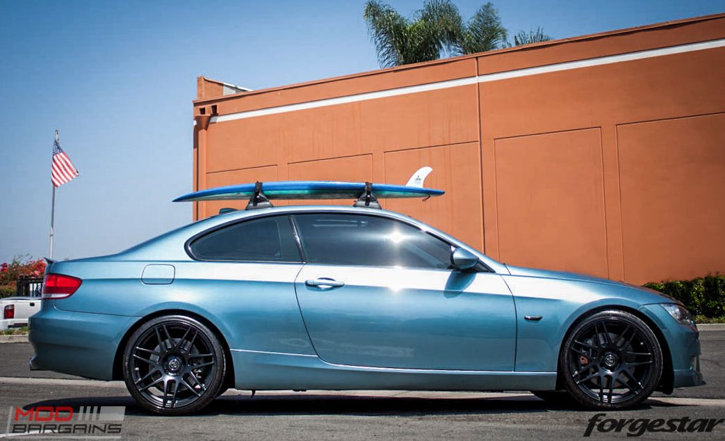 BMW E92 335i Atlantis Blue Forgestar F14 Matte Black 19-5