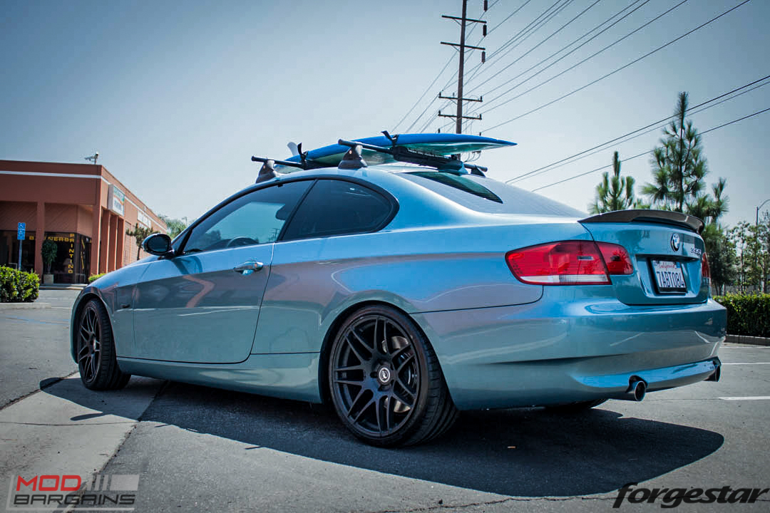 BMW E92 335i Atlantis Blue Forgestar F14 Matte Black 19-6