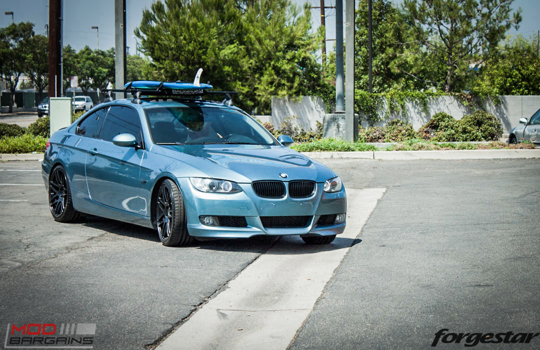 BMW E92 335i Atlantis Blue Forgestar F14 Matte Black 19-7