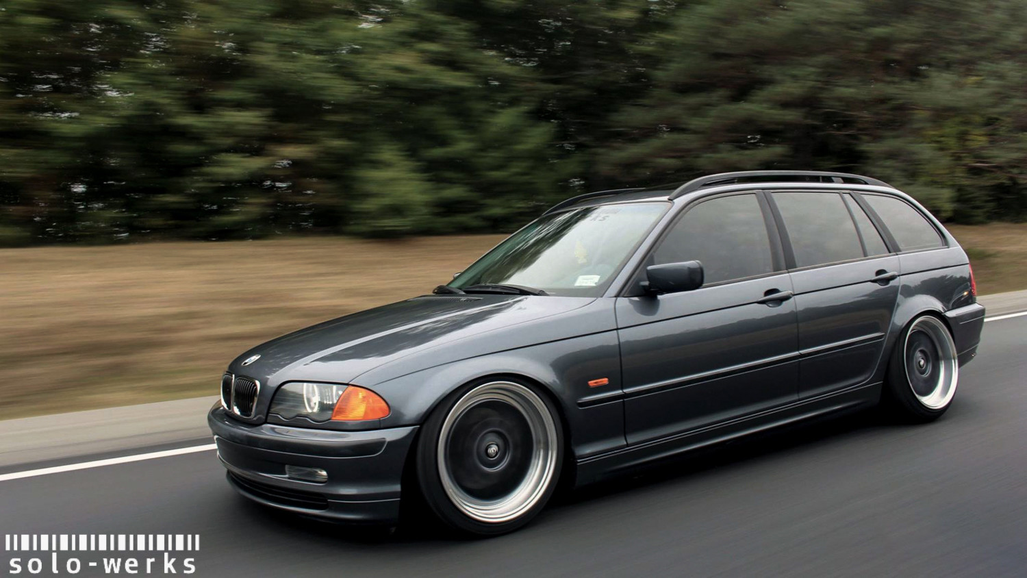 bmw e46 wagon solowerks coilovers slammed rolling shot