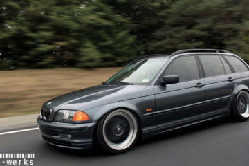 bmw e46 wagon solowerks coilovers slammed rolling shot