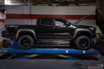 toyota tacoma murdered black trd offroad fuel offroad nitto trail grappler magnaflow exhaust pro comp lift kit diode dynamics LED