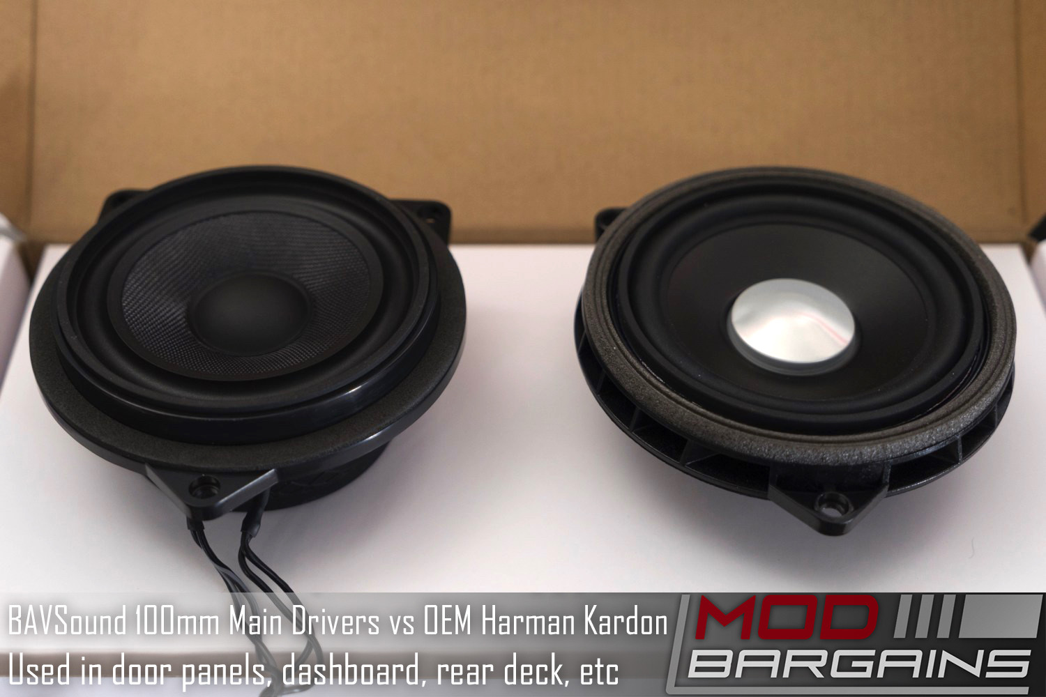 BAVSound Stage One 100mm Main Driver Upgrade vs OEM Harmon Kardon