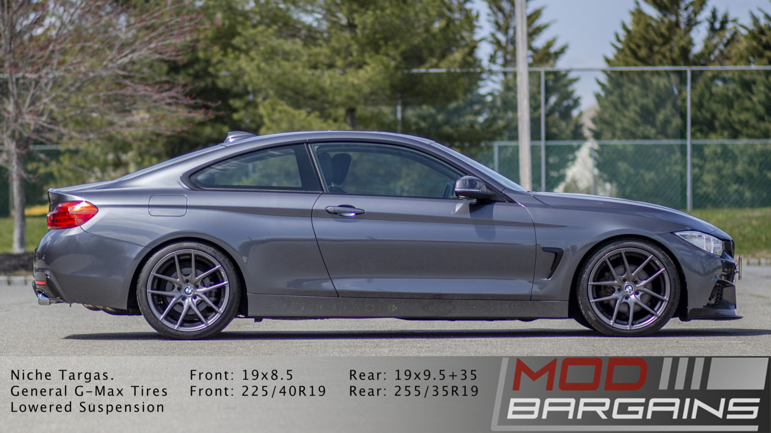 BMW 428i side shot with m-sport bumpers on niche m-129 wheels