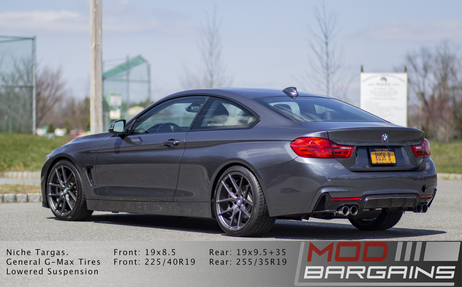 BMW 428i rear with m-sport bumper quad tip carbon fiber diffuser and quad tip exhaust