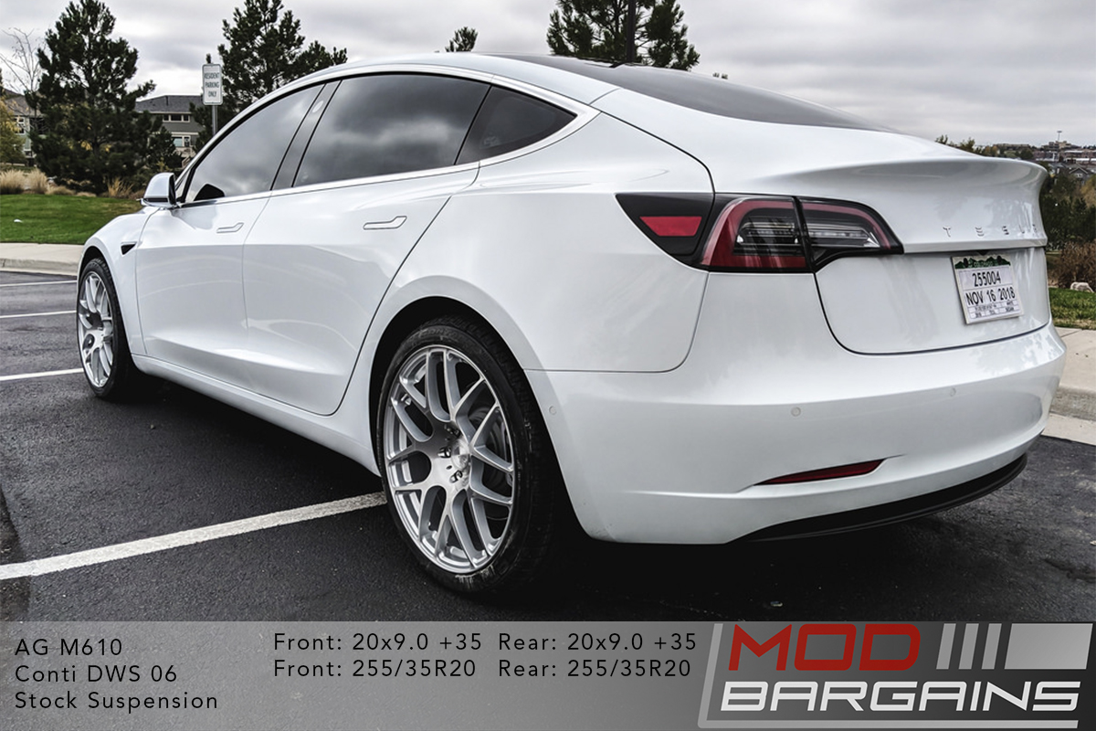 White Tesla Model 3 on Avant Garde (AG) M610 20x9.0 et35 front and rear