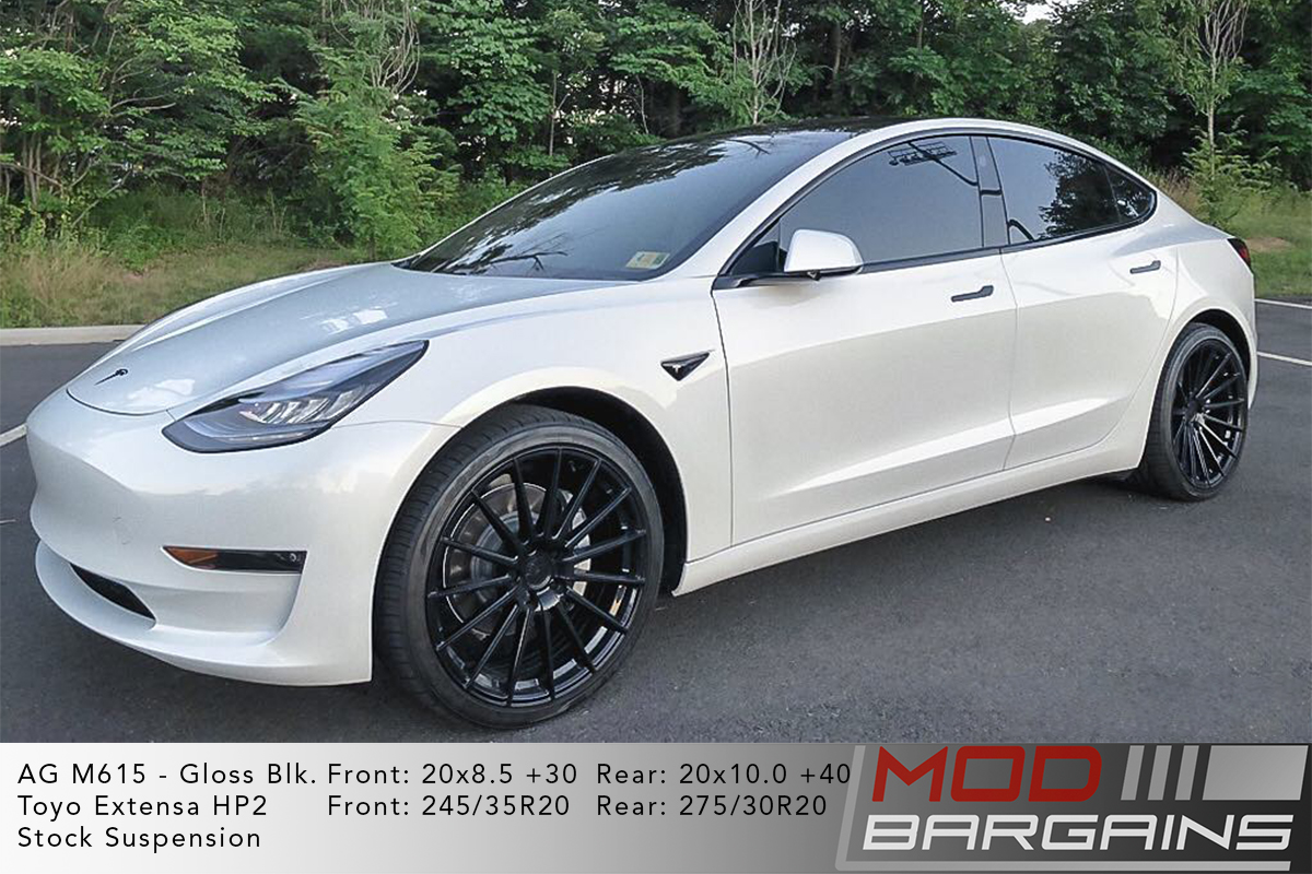 White Tesla Model 3 on Avant Garde (AG) M615 20x8.5 +30 front and 20x10 +40 rear