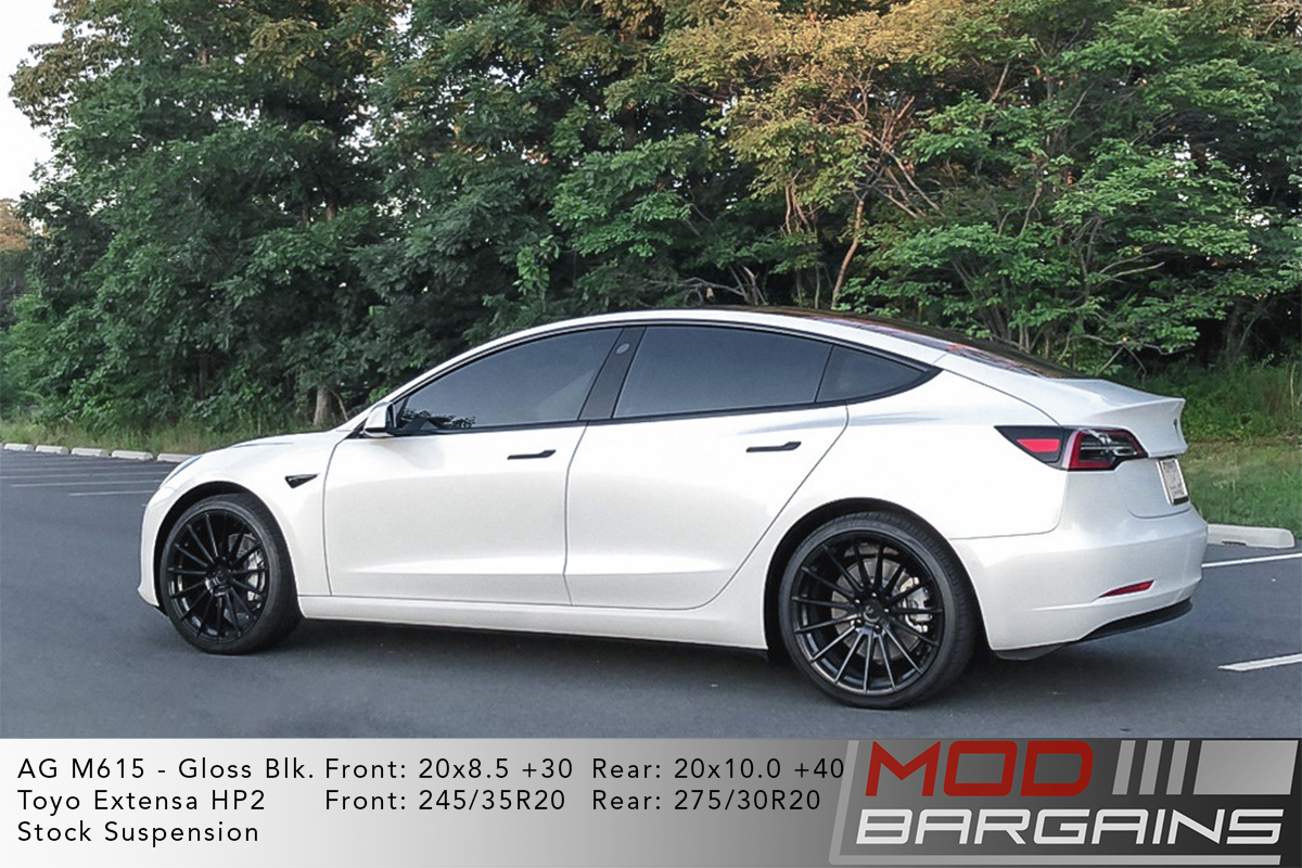 White Tesla Model 3 on Avant Garde (AG) M615 20x8.5 +30 front and 20x10 +40 rear