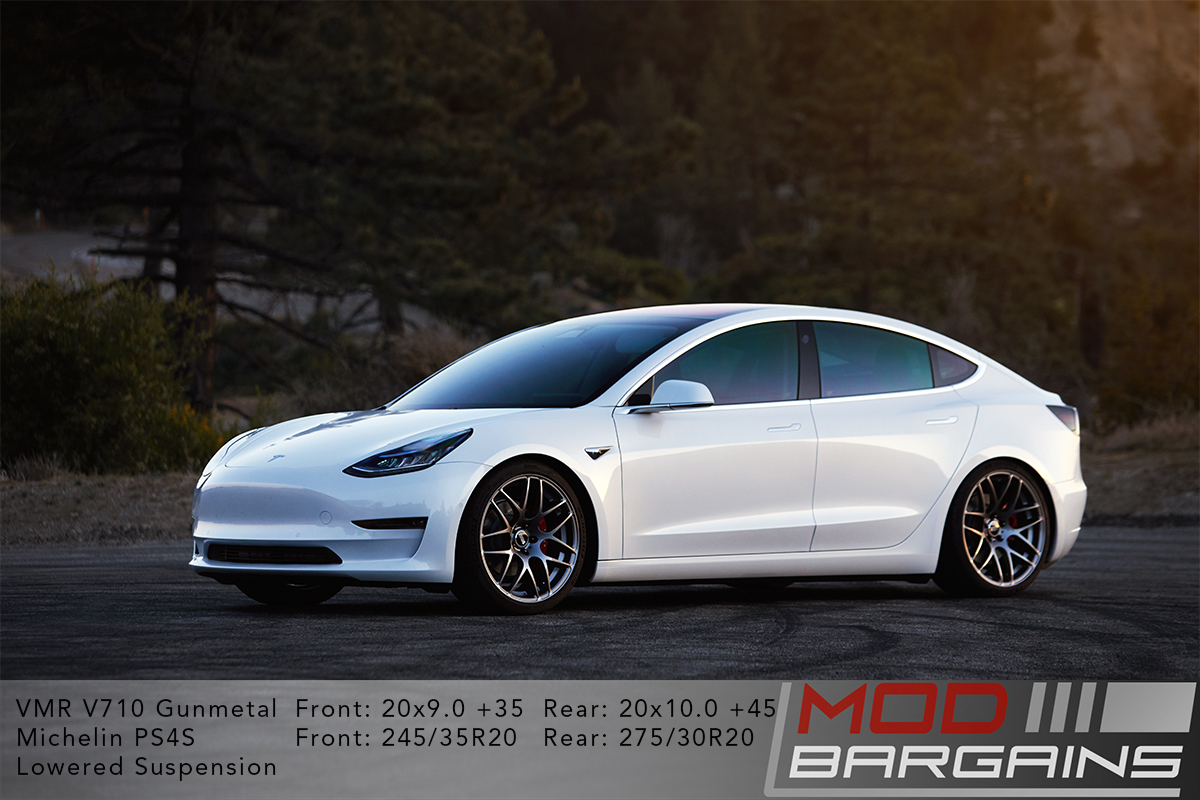 White Tesla Model 3 on VMR V710 Wheels 20x9 +35 front 20x10 +45 rear
