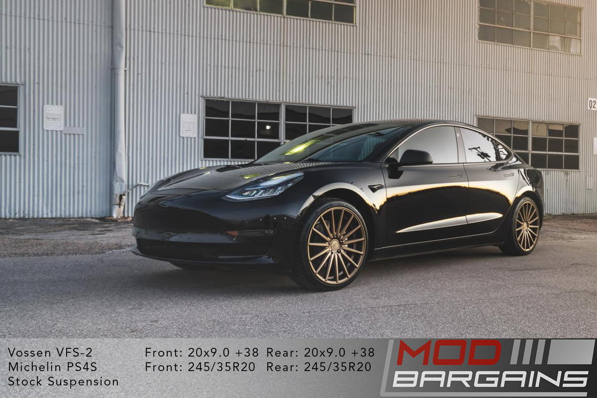Black Tesla Model 3 on Vossen VFS2 20x9 +38 front and rear